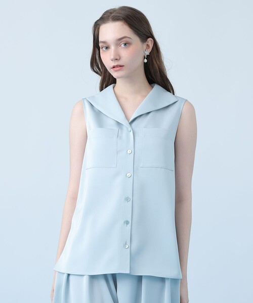 ANAYI(アナイ)の「トリアセツイルセーラー ブラウス〈セットアップ対応商品〉(シャツ/ブラウス・レディース・ネイビー/ピンクベージュ/ホワイト/ブルー・38)」の5枚目の写真