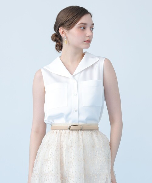 ANAYI(アナイ)の「トリアセツイルセーラー ブラウス〈セットアップ対応商品〉(シャツ/ブラウス・レディース・ネイビー/ピンクベージュ/ホワイト/ブルー・38)」の11枚目の写真