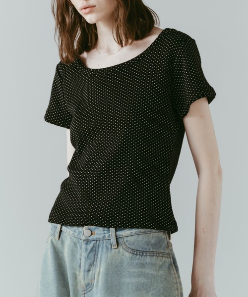 Knuth Marf（クヌースマーフ）の「layered crewneck tee（Tシャツ/カットソー・レディース・ブラウン/ホワイト/ドット/ネイビー・FREE）」の4枚目の写真