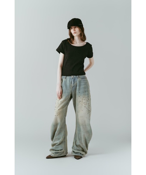 Knuth Marf（クヌースマーフ）の「layered crewneck tee（Tシャツ/カットソー・レディース・ブラウン/ホワイト/ドット/ネイビー・FREE）」の12枚目の写真