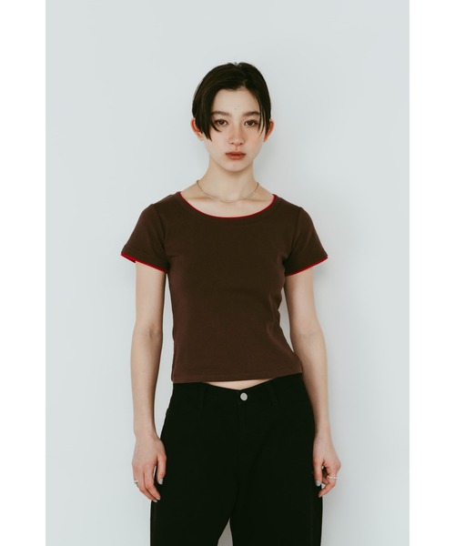Knuth Marf（クヌースマーフ）の「layered crewneck tee（Tシャツ/カットソー・レディース・ブラウン/ホワイト/ドット/ネイビー・FREE）」の18枚目の写真