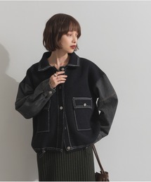 配色ステッチニットジャケットカーディガン