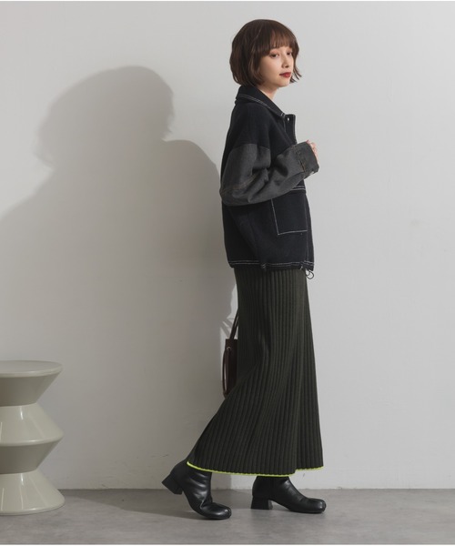 OandI（オーアンドアイ）の「配色ステッチニットジャケットカーディガン（カーディガン/ボレロ・レディース・ブラック/ブラウン/アイボリー・FREE）」の7枚目の写真