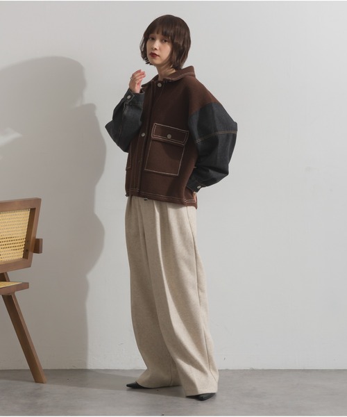 OandI（オーアンドアイ）の「配色ステッチニットジャケットカーディガン（カーディガン/ボレロ・レディース・ブラック/ブラウン/アイボリー・FREE）」の11枚目の写真