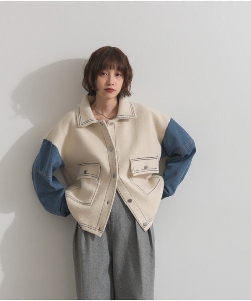 OandI（オーアンドアイ）の「配色ステッチニットジャケットカーディガン（カーディガン/ボレロ・レディース・ブラック/ブラウン/アイボリー・FREE）」の18枚目の写真