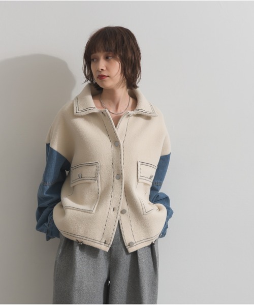 OandI（オーアンドアイ）の「配色ステッチニットジャケットカーディガン（カーディガン/ボレロ・レディース・ブラック/ブラウン/アイボリー・FREE）」の19枚目の写真