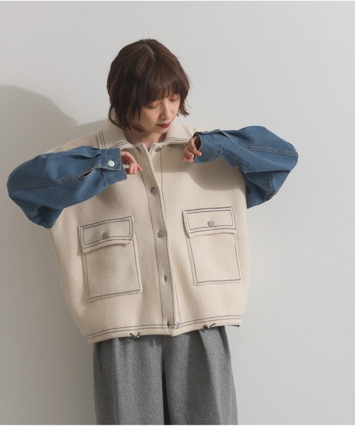 OandI（オーアンドアイ）の「配色ステッチニットジャケットカーディガン（カーディガン/ボレロ・レディース・ブラック/ブラウン/アイボリー・FREE）」の20枚目の写真