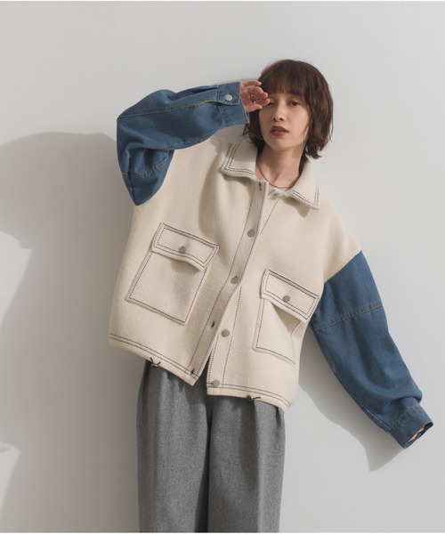 OandI（オーアンドアイ）の「配色ステッチニットジャケットカーディガン（カーディガン/ボレロ・レディース・ブラック/ブラウン/アイボリー・FREE）」の21枚目の写真