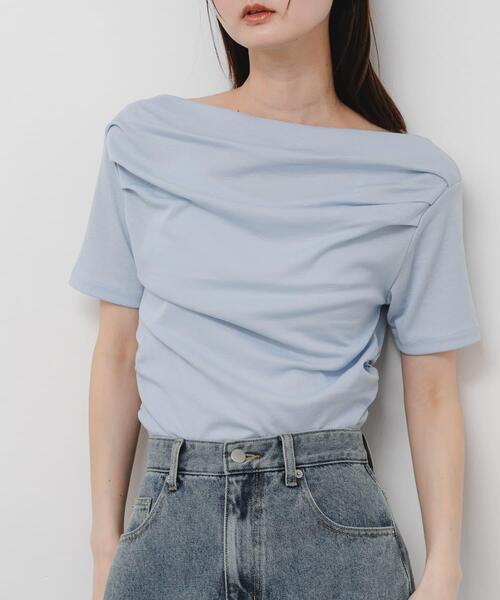SENSE OF PLACE by URBAN RESEARCH(センスオブプレイスバイアーバンリサーチ)の「シアードレープトップ(半袖)(Tシャツ/カットソー・レディース・ライトブルー/ブラック/オフホワイト・ONE)」の3枚目の写真