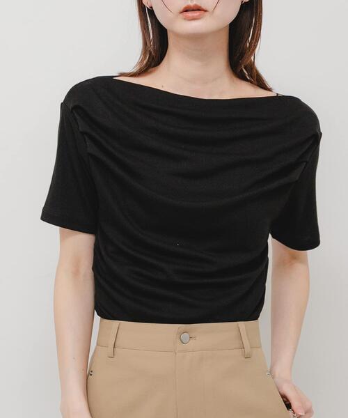 SENSE OF PLACE by URBAN RESEARCH(センスオブプレイスバイアーバンリサーチ)の「シアードレープトップ(半袖)(Tシャツ/カットソー・レディース・ライトブルー/ブラック/オフホワイト・ONE)」の2枚目の写真