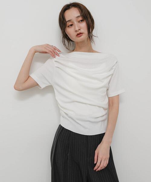 SENSE OF PLACE by URBAN RESEARCH(センスオブプレイスバイアーバンリサーチ)の「シアードレープトップ(半袖)(Tシャツ/カットソー・レディース・ライトブルー/ブラック/オフホワイト・ONE)」の5枚目の写真