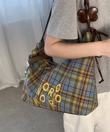 A4対応大容量トート　チェック柄ショルダーバッグ