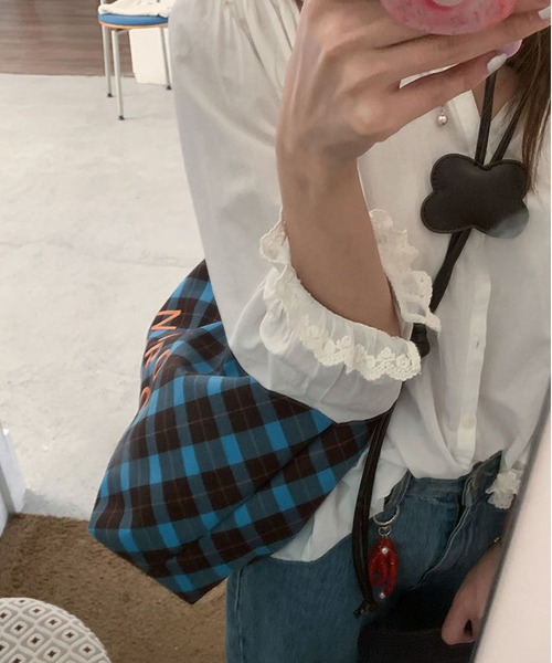 LA VORAGINE(ラ ヴォラジネ)の「A4対応大容量トート チェック柄ショルダーバッグ(ショルダーバッグ・レディース・グリーン/ブルー/Black・FREE)」の9枚目の写真