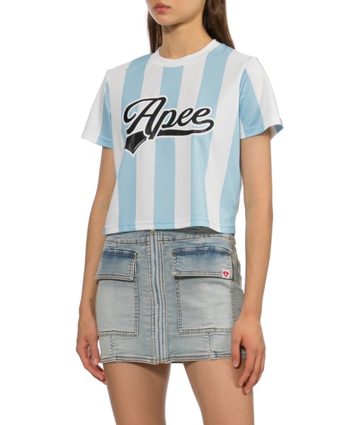 APEE BY A BATHING APE（エイピーバイアベイシングエイプ）の「APEE STRIPE FOOTBALL TEE（Tシャツ/カットソー・レディース・レッド/サックスブルー・SMALL/X-SMALL）」の5枚目の写真