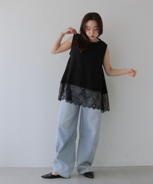 cheriella(シェリエラ)の「【cheriella】裾レースノースリーブトップス HEM LACE SLEEVELESS TOPS(Tシャツ/カットソー・レディース・オフホワイト/ブラック・FREE)」の14枚目の写真