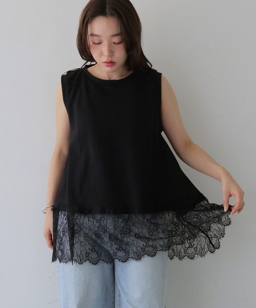 cheriella(シェリエラ)の「【cheriella】裾レースノースリーブトップス HEM LACE SLEEVELESS TOPS(Tシャツ/カットソー・レディース・オフホワイト/ブラック・FREE)」の13枚目の写真
