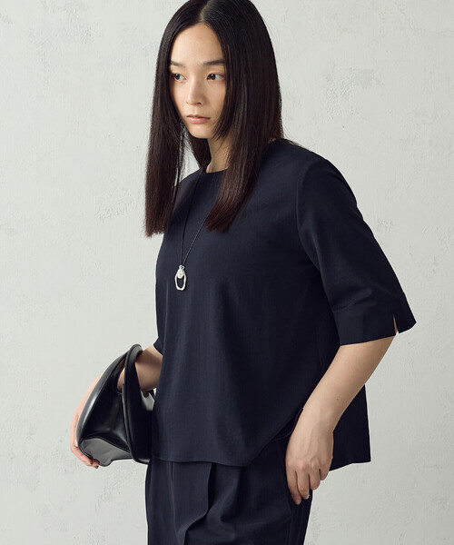 COMME CA ISM（コムサイズム）の「【UVカット・吸水速乾・接触冷感】kireri ドライヴィンテージ スリットスリーブTブラウス/セットアップ対応（シャツ/ブラウス・レディース・ネイビー/ブラウン・LARGE/MEDIUM）」の20枚目の写真