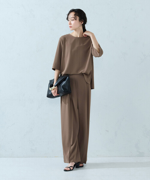 COMME CA ISM（コムサイズム）の「【UVカット・吸水速乾・接触冷感】kireri ドライヴィンテージ スリットスリーブTブラウス/セットアップ対応（シャツ/ブラウス・レディース・ネイビー/ブラウン・LARGE/MEDIUM）」の14枚目の写真