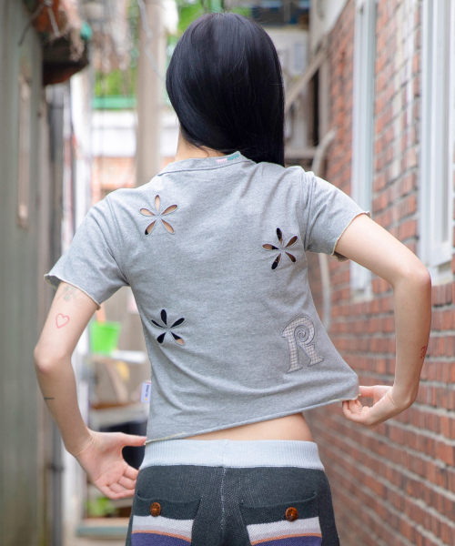 RuNaKi'Hu'(ルナキフ)の「WXT101 ムグケパンチングチェックアプリケTシャツ (メランジェグレー)(Tシャツ/カットソー・レディース・その他・1/2)」の10枚目の写真