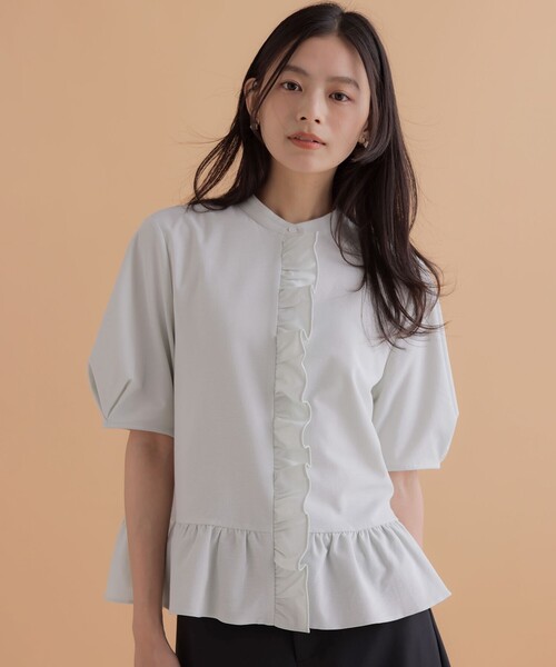 組曲 S(クミキョク チイサイサイズ)の「ツイルジャージーフリル 半袖カットソー(Tシャツ/カットソー・レディース・サックスブルー系/ホワイト系/ブラック系・S2)」の5枚目の写真