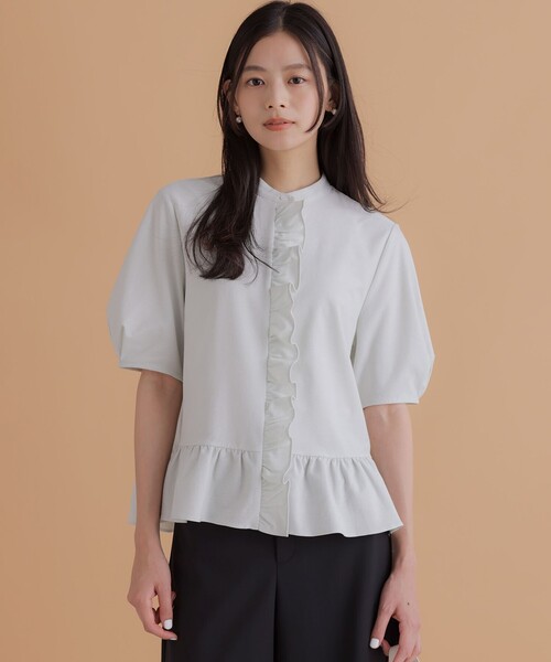 組曲 S(クミキョク チイサイサイズ)の「ツイルジャージーフリル 半袖カットソー(Tシャツ/カットソー・レディース・サックスブルー系/ホワイト系/ブラック系・S2)」の6枚目の写真
