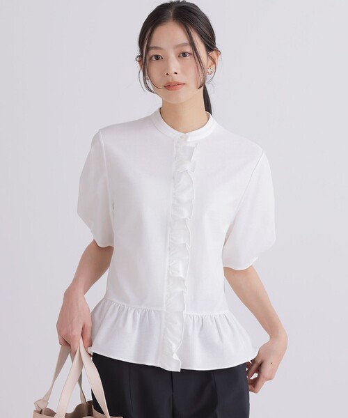 組曲 S(クミキョク チイサイサイズ)の「ツイルジャージーフリル 半袖カットソー(Tシャツ/カットソー・レディース・サックスブルー系/ホワイト系/ブラック系・S2)」の11枚目の写真