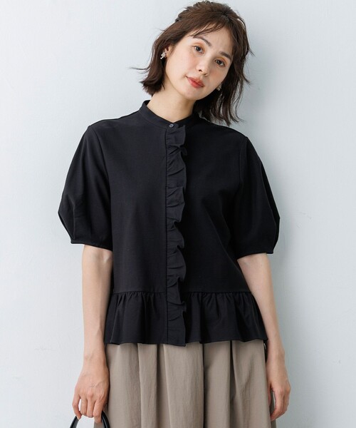 組曲 S(クミキョク チイサイサイズ)の「ツイルジャージーフリル 半袖カットソー(Tシャツ/カットソー・レディース・サックスブルー系/ホワイト系/ブラック系・S2)」の18枚目の写真