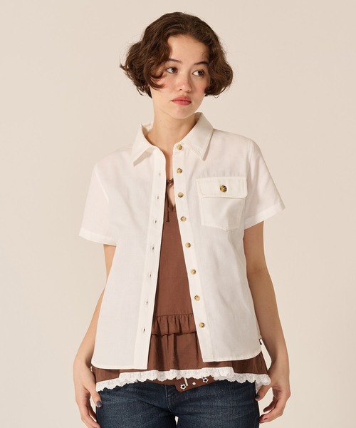 TINA:JOJUN(ティーナジョジュン)の「ポケット付き 半袖 シャツ TINA:JOJUN(Tシャツ/カットソー・レディース・ホワイト/ピンク/ブラウン・M)」の1枚目の写真