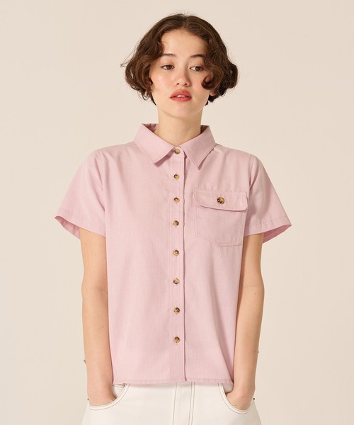TINA:JOJUN(ティーナジョジュン)の「ポケット付き 半袖 シャツ TINA:JOJUN(Tシャツ/カットソー・レディース・ホワイト/ピンク/ブラウン・M)」の3枚目の写真