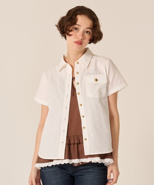 TINA:JOJUN(ティーナジョジュン)の「ポケット付き 半袖 シャツ TINA:JOJUN(Tシャツ/カットソー・レディース・ホワイト/ピンク/ブラウン・M)」の4枚目の写真