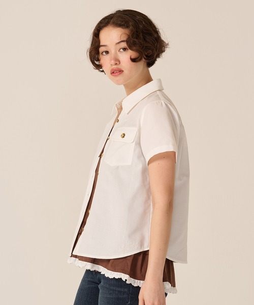 TINA:JOJUN(ティーナジョジュン)の「ポケット付き 半袖 シャツ TINA:JOJUN(Tシャツ/カットソー・レディース・ホワイト/ピンク/ブラウン・M)」の5枚目の写真