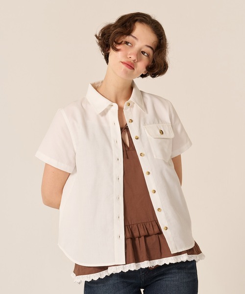 TINA:JOJUN(ティーナジョジュン)の「ポケット付き 半袖 シャツ TINA:JOJUN(Tシャツ/カットソー・レディース・ホワイト/ピンク/ブラウン・M)」の7枚目の写真