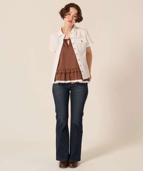 TINA:JOJUN(ティーナジョジュン)の「ポケット付き 半袖 シャツ TINA:JOJUN(Tシャツ/カットソー・レディース・ホワイト/ピンク/ブラウン・M)」の8枚目の写真