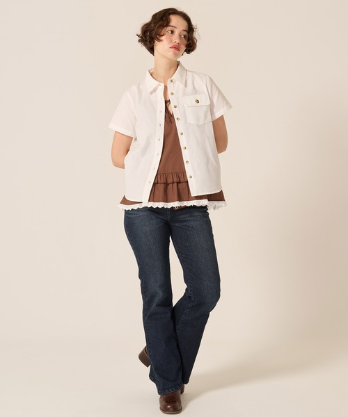 TINA:JOJUN(ティーナジョジュン)の「ポケット付き 半袖 シャツ TINA:JOJUN(Tシャツ/カットソー・レディース・ホワイト/ピンク/ブラウン・M)」の9枚目の写真