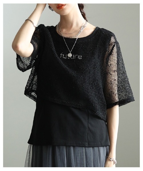 Sawa a la mode(サワアラモード)の「フェイクレイヤード異素材トップス(Tシャツ/カットソー・レディース・ブラック/ホワイト・FREE)」の19枚目の写真