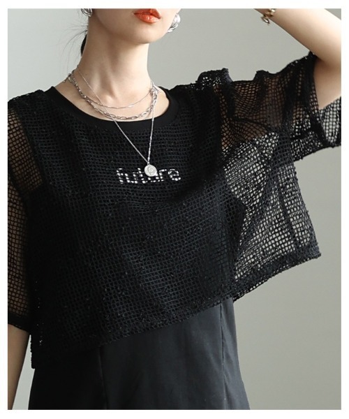 Sawa a la mode(サワアラモード)の「フェイクレイヤード異素材トップス(Tシャツ/カットソー・レディース・ブラック/ホワイト・FREE)」の22枚目の写真