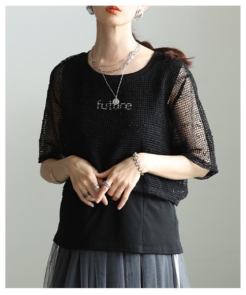 Sawa a la mode(サワアラモード)の「フェイクレイヤード異素材トップス(Tシャツ/カットソー・レディース・ブラック/ホワイト・FREE)」の14枚目の写真
