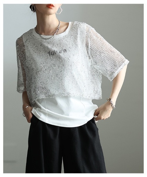 Sawa a la mode(サワアラモード)の「フェイクレイヤード異素材トップス(Tシャツ/カットソー・レディース・ブラック/ホワイト・FREE)」の17枚目の写真