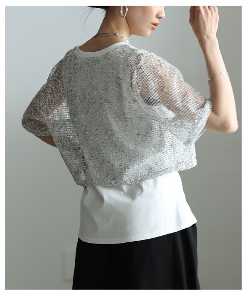 Sawa a la mode(サワアラモード)の「フェイクレイヤード異素材トップス(Tシャツ/カットソー・レディース・ブラック/ホワイト・FREE)」の7枚目の写真