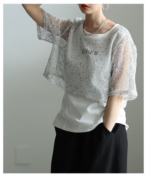 Sawa a la mode(サワアラモード)の「フェイクレイヤード異素材トップス(Tシャツ/カットソー・レディース・ブラック/ホワイト・FREE)」の8枚目の写真