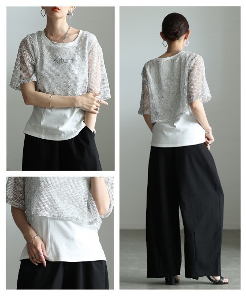 Sawa a la mode(サワアラモード)の「フェイクレイヤード異素材トップス(Tシャツ/カットソー・レディース・ブラック/ホワイト・FREE)」の10枚目の写真