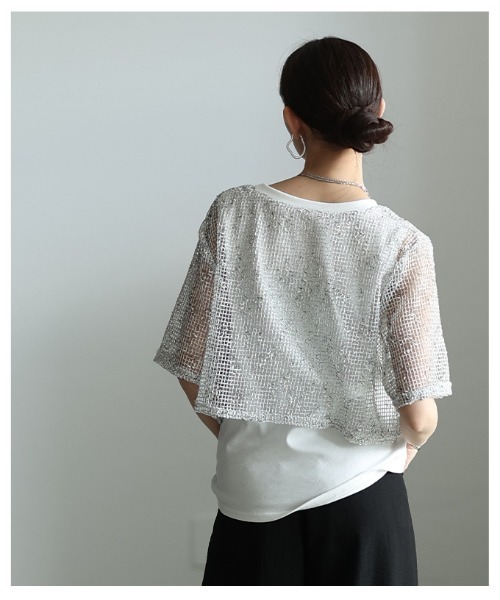Sawa a la mode(サワアラモード)の「フェイクレイヤード異素材トップス(Tシャツ/カットソー・レディース・ブラック/ホワイト・FREE)」の3枚目の写真