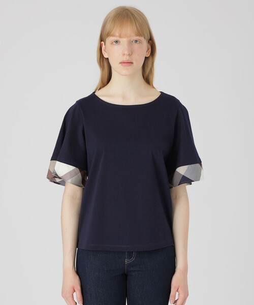 BLUE LABEL CRESTBRIDGE(ブルーレーベルクレストブリッジ)の「【一部店舗限定】パーシャルチェックスリーブトップス(Tシャツ/カットソー・レディース・レッド/オフホワイト/ダークネイビー・40/38)」の7枚目の写真