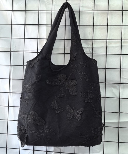 blackdia ocean(ブラックダイヤオーシャン)の「blackdia ocean チュール 刺繍デザイントートバッグ / フラワー バタフライ 肩掛けバッグ(トートバッグ・レディース・その他2/その他4/その他1/ブラック/その他3/ホワイト・FREE)」の1枚目の写真