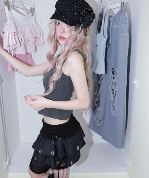 CHERRYQUIRI(チェリーキュリー)の「soft punk eyelet skirt - black(スカート・レディース・その他・FREE)」の4枚目の写真