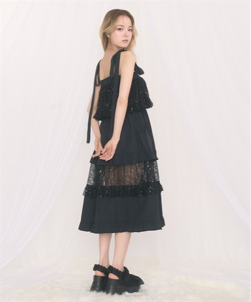 FickleBebe(フィクルベベ)の「フリルティアードワンピース(ワンピース・レディース・ブラック/ホワイト・FREE)」の11枚目の写真