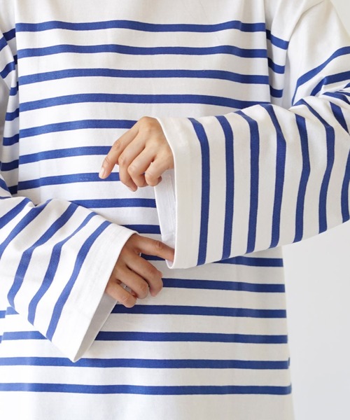zootie(ズーティー)の「ほぼシミヘン加工 フレンチバスク オーバーサイズカットソー(Tシャツ/カットソー・レディース・ホワイト×ブラック/ホワイト×グレー/ベージュ系その他/ブルー系その他/ネイビー×ホワイト/ネイビー系1・フリー)」の14枚目の写真