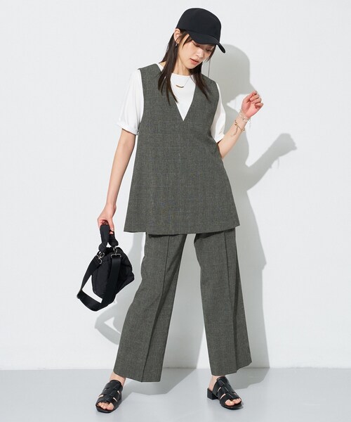 INDIVI(インディヴィ)の「【UVケア/接触冷感】リネン風チェックストレートパンツ(その他パンツ・レディース・ブラウン系その他2/チャコールグレー・13/15 /05/36/38/40)」の8枚目の写真
