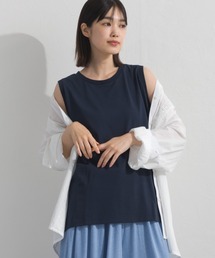 プレーティング天竺 クルーネック ノースリーブTシャツ UVカット付