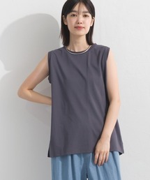 プレーティング天竺 クルーネック ノースリーブTシャツ UVカット付
